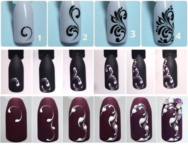Черный рисунок на ногтях пошагово