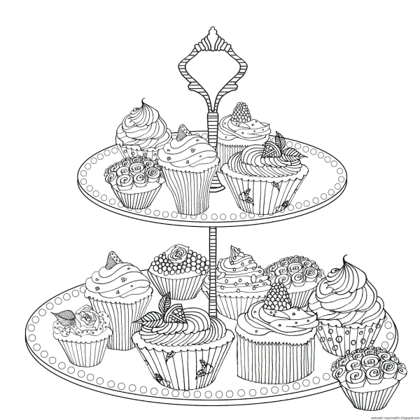 Раскраска торты и пирожные