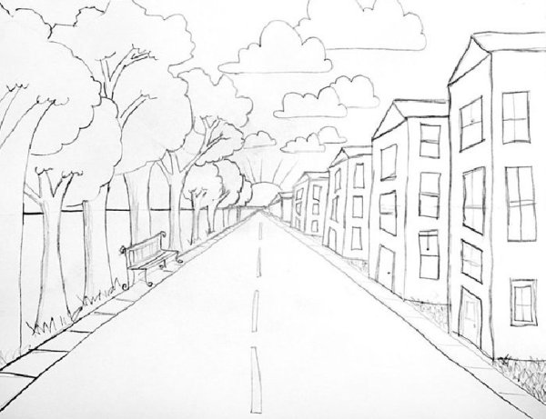 Зарисовка города линейная перспектива