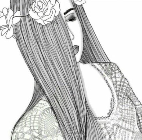 Раскраска девочки с длинными волосами