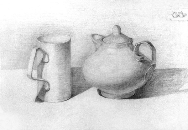 Натюрморт из бытовых предметов карандашом