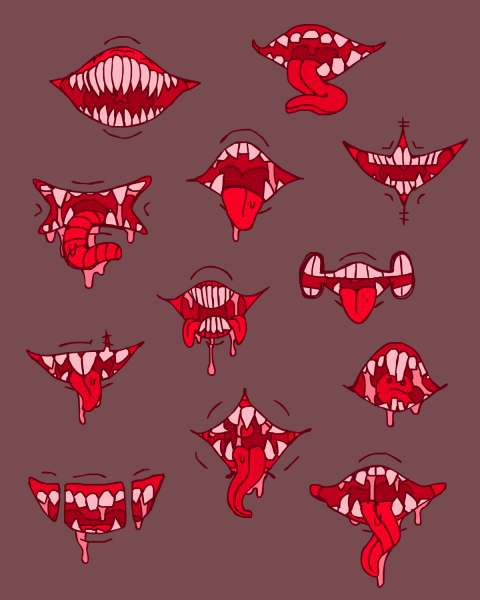 Тигр с открытой пастью эскиз