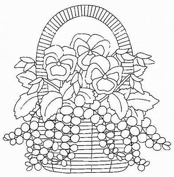 Корзинка с цветами раскраска