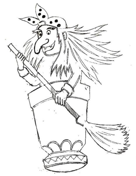 Баба Яга рисунок карандашом