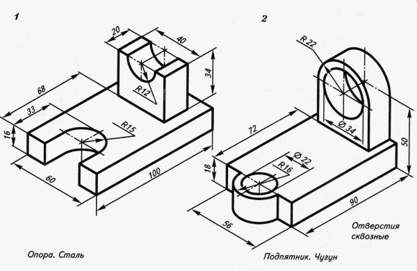 Опора чугун чертеж 3 вида