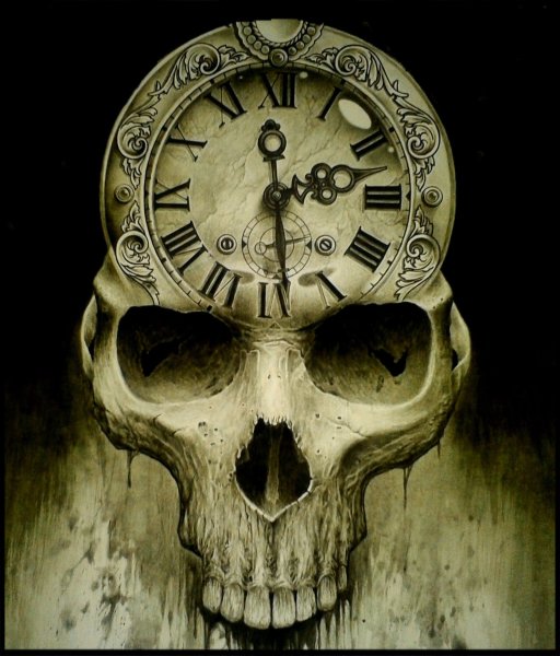 Тату череп с часами