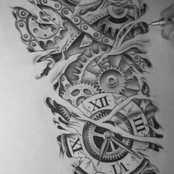 Тату часы с шестеренками
