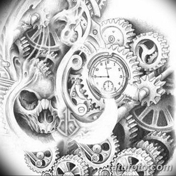 Стимпанк часы тату