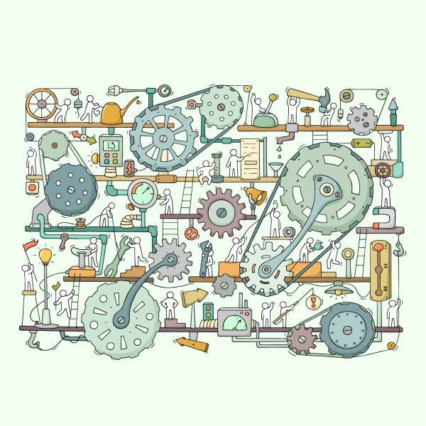 Сложный нарисованный механизм