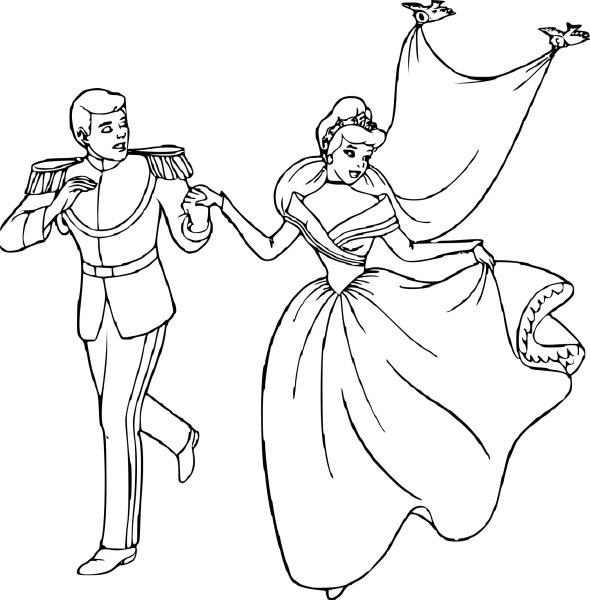 Раскраска Золушка Дисней свадьба