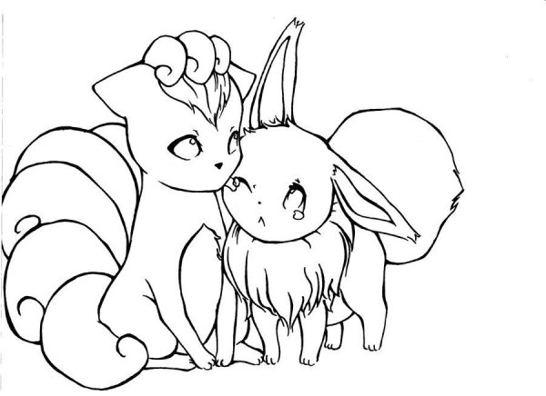 Раскраска покемон Вульпикс и иви