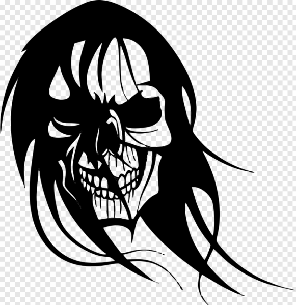 Череп с длинными волосами