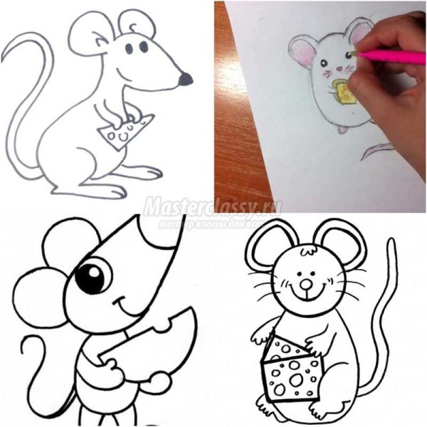 Нарисовать мышку карандашом на новый год