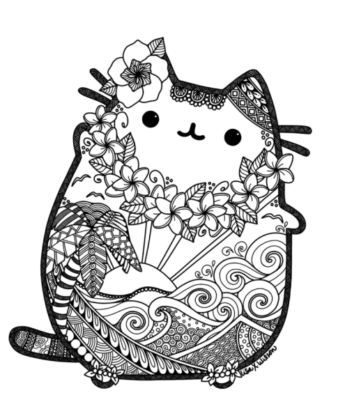 Раскраски антистресс котики Пушин