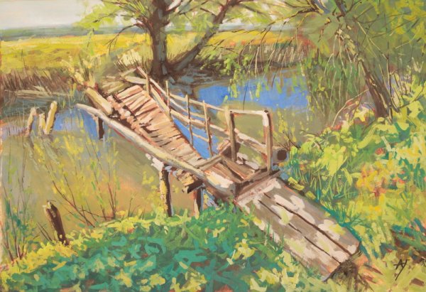 Сказочная речка с мостиком