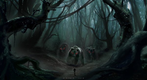 Страшный лес в мультяшном стиле