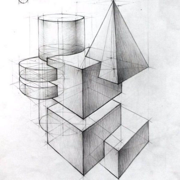 Врезка геометрических фигур (перспектива из 2 точек )