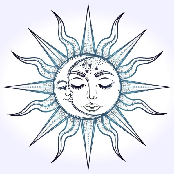 Тату знака солнца и Луны