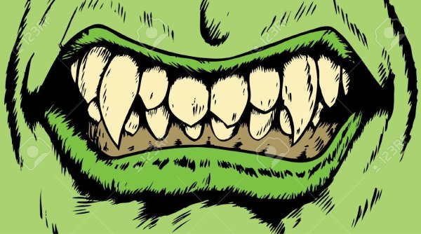 Открытый рот с острыми зубами