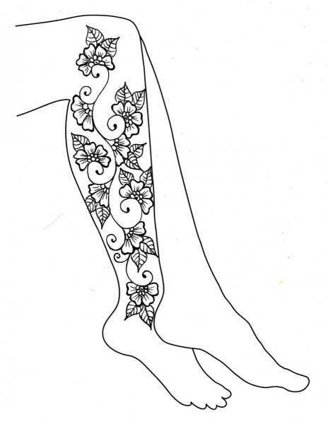 Тату хной на ноге легкие