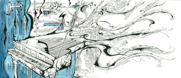 Нарисованное фортепиано тушью