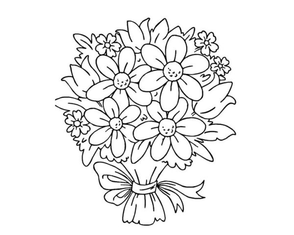 Открытка разукрашка букет цветов