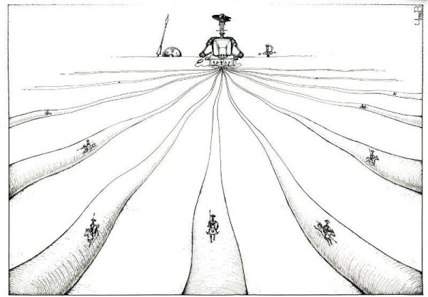 Грабли одной линией рисунок черный