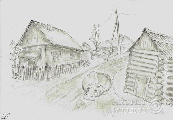 Деревня рисунок детский карандашом