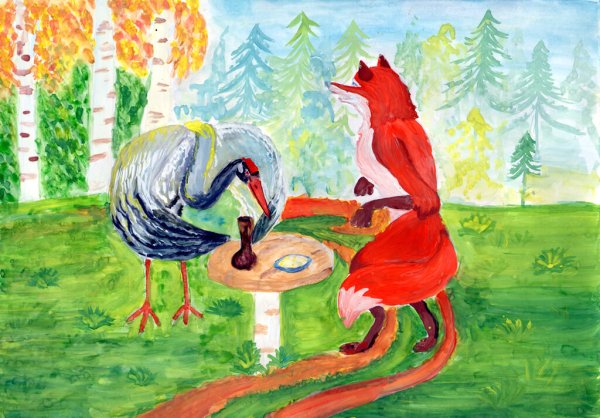 Лиса и журавль русская народная сказка