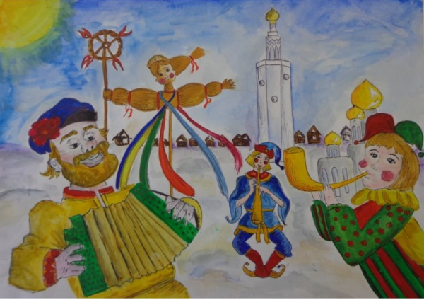 Масленица рисунок в школу