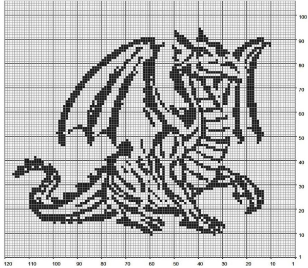 Монохромная вышивка крестом дракон