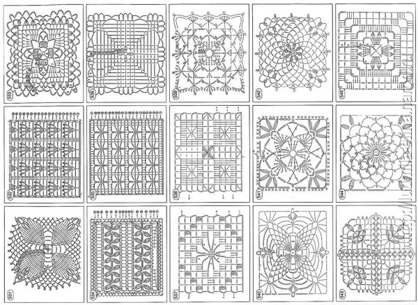 Ажурные квадратные мотивы крючком со схемами