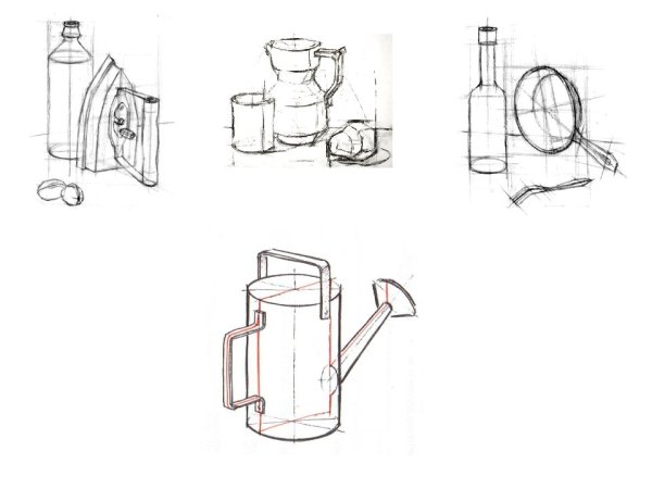 Линейно-конструктивные зарисовки предметов быта