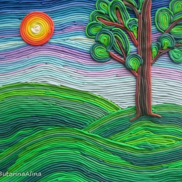 Картины из жгутиков пластилина на картоне