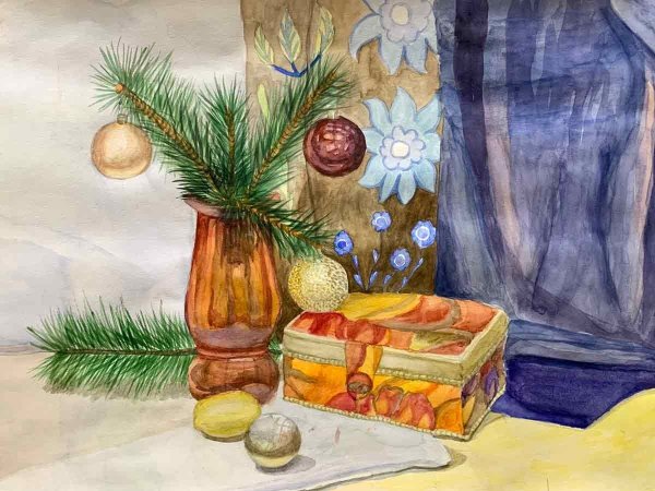 Натюрморт к новому году рисунок