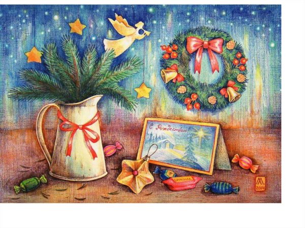 Поэтапное рисование новогодней свечки