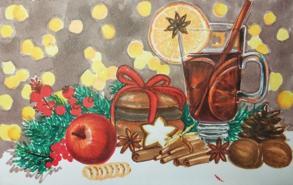 Новогодний натюрморт гуашью