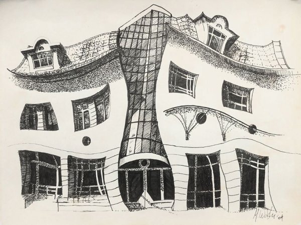 Необычные здания карандашом