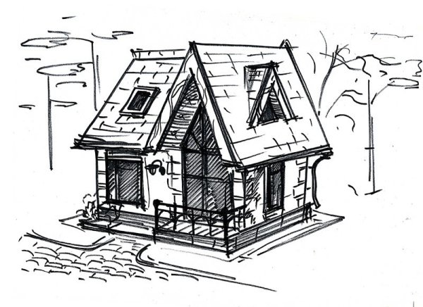 Дом карандашный рисунок