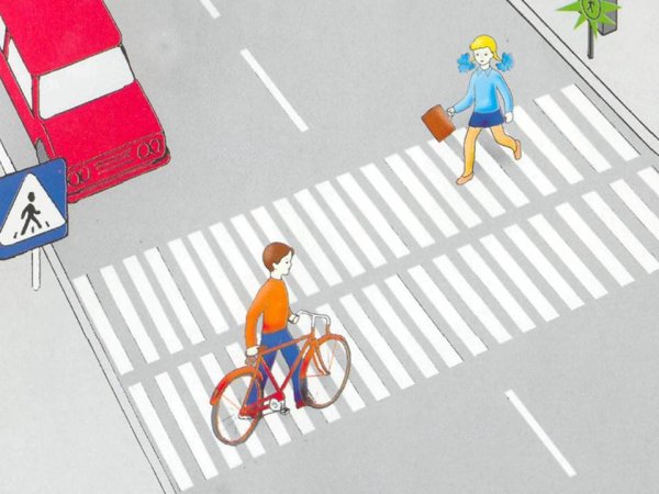 Велосипедист на пешеходном переходе рисунок