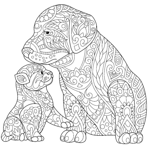 Раскраска антистресс собака сложная