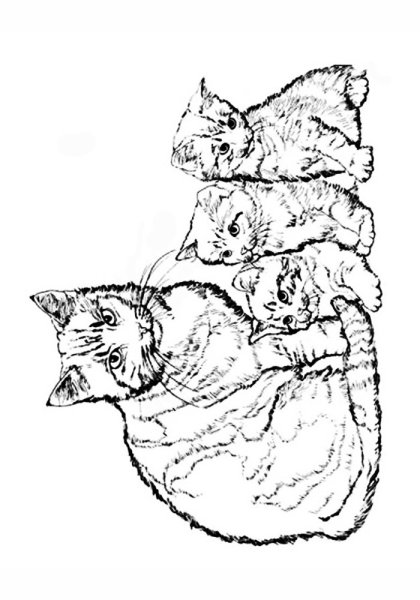 Раскраска кошка с котятами