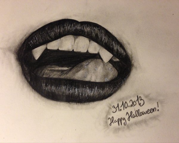 Губы с клыками эскиз