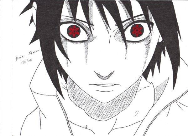 Шаринган Саске чёрно белый