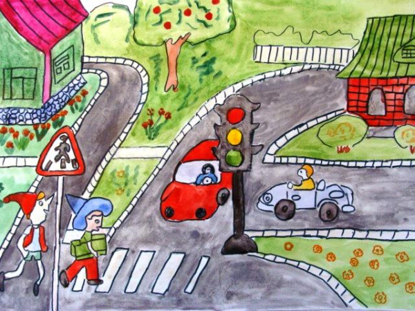 Красочные рисунки дорожного движения