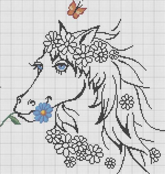 Монохромная вышивка крестом лошади