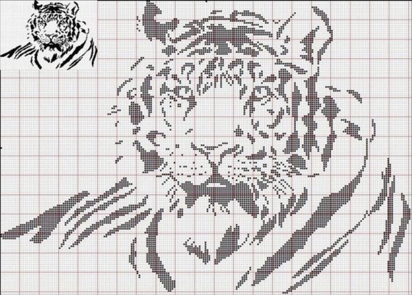 Монохромная вышивка тигр