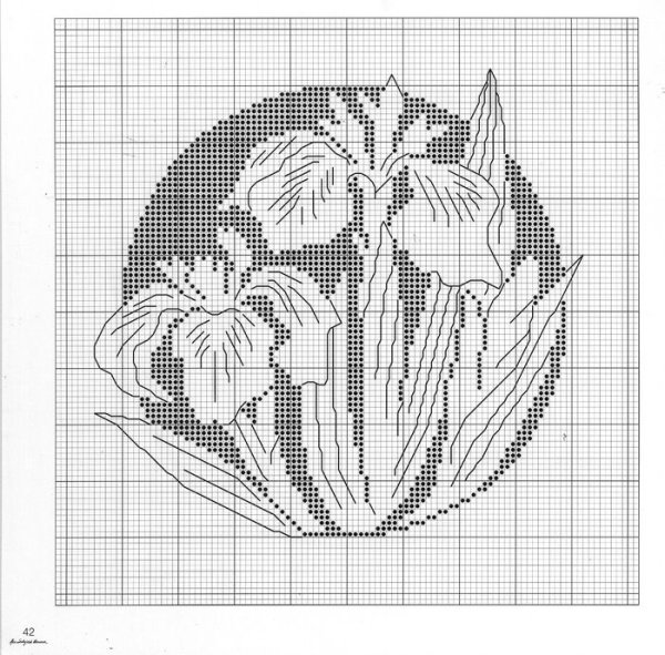 Монохромная вышивка крестом цветы