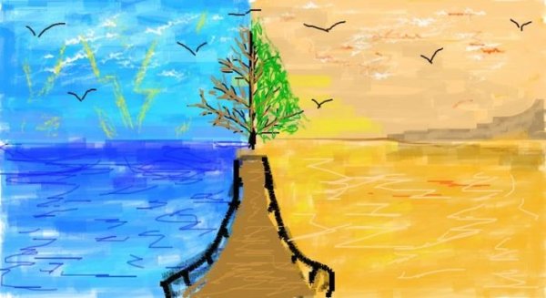 Рисунок в теплых и холодных тонах