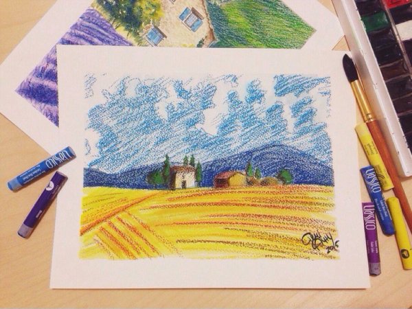 Пейзаж масляной пастелью